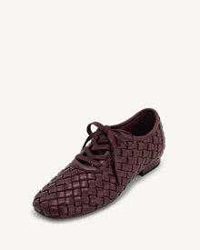 Kayla Weave Strap Flat Shoes - Claret Red