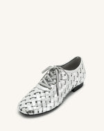 Kayla Weave Strap Flat Shoes - Silver