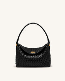 Lucia Woven Hobo Bag - Black