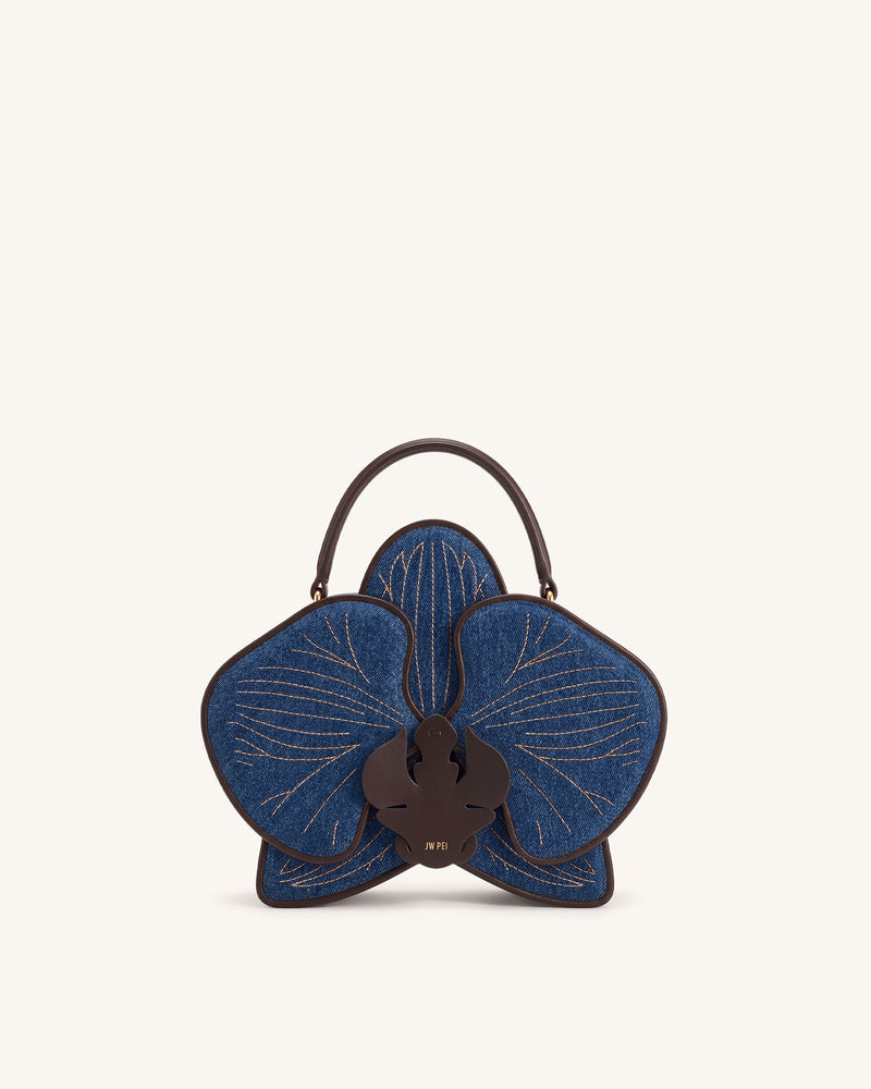 Flora Orchid Shaped Top Handle Bag - Blue Denim