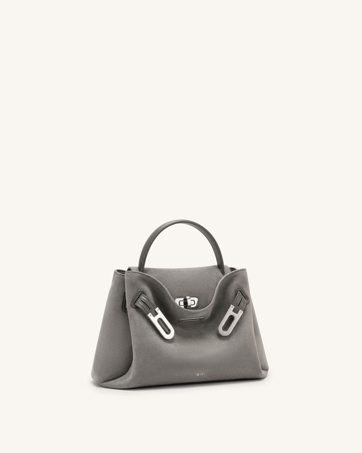 Rhea Small Faux Suede Double Buckle Shoulder Bag - Smoke Grey
