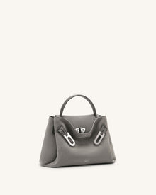 Rhea Small Faux Suede Double Buckle Shoulder Bag - Smoke Grey