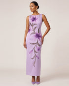 Lily Floral Print Sleeveless Column Maxi Dress - Light Purple