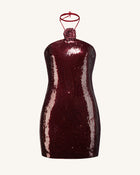 Burgundy Sequinned Halter Mini Dress - Burgundy