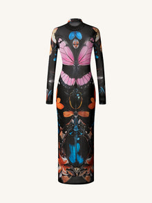 Sheer Butterfly and Beetle Gown - Multicolor