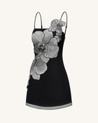 Orchid Appliqué Mini Dress - Black/Silver