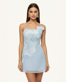 Orchid Appliqué Mini Dress - Blue