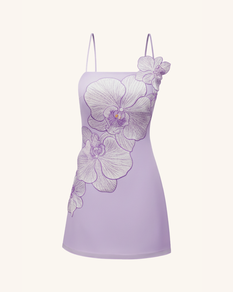 Orchid Appliqué Mini Dress - Lavender