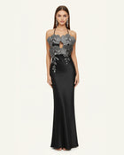 Orchid Embroidered Dress - Black/Grey