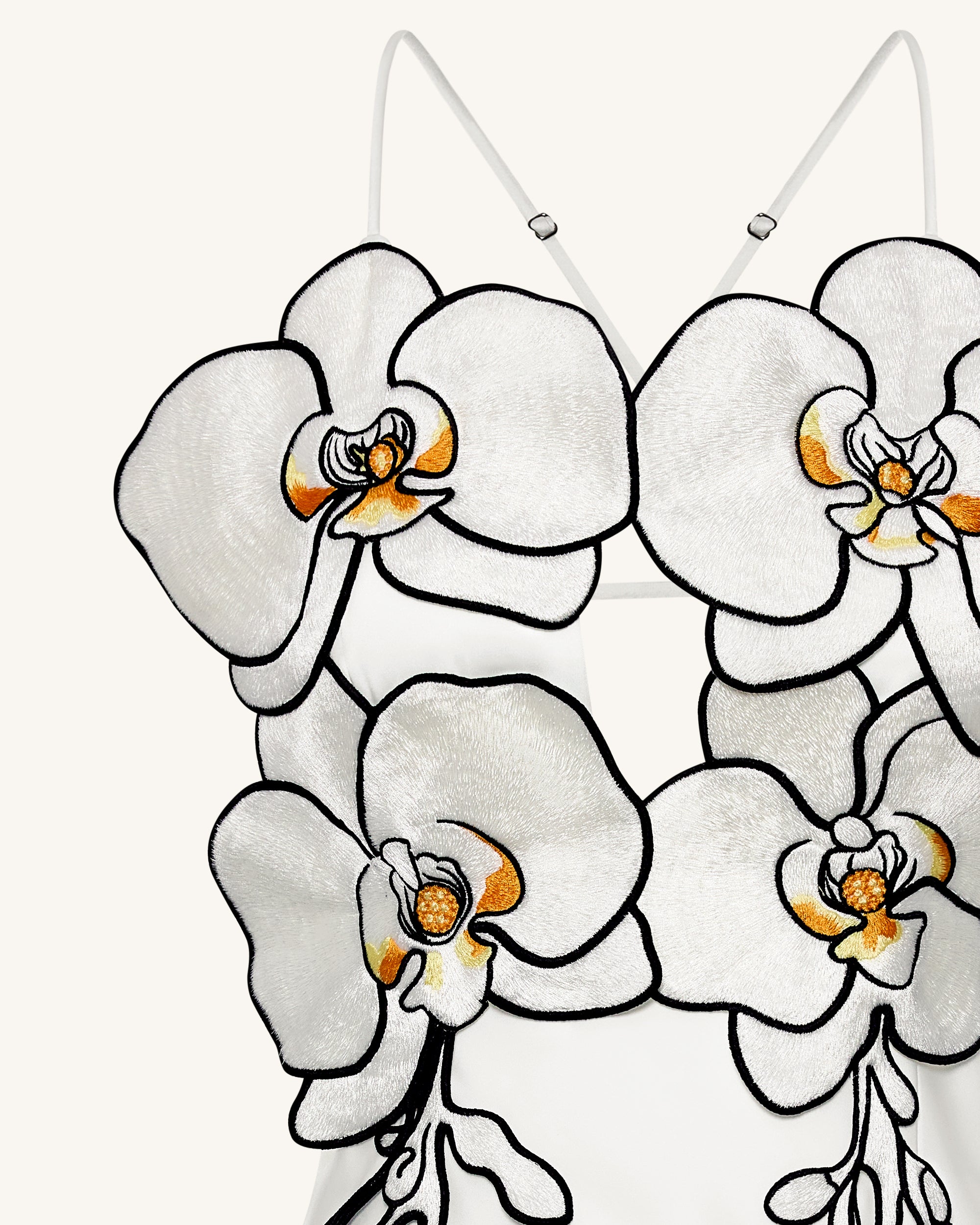 Orchid Embroidered Dress - White/Black