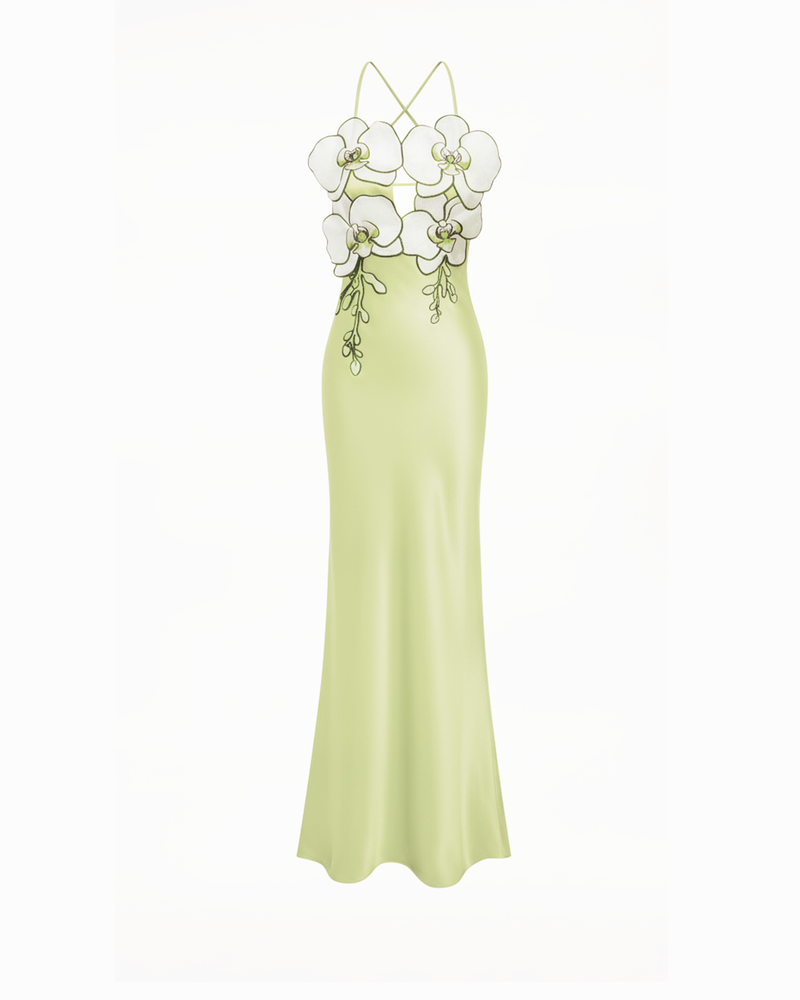 Orchid Embroidered Dress - Light Green/Ivory