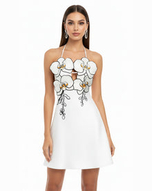 Orchid Embroidered Halter Mini Dress - White
