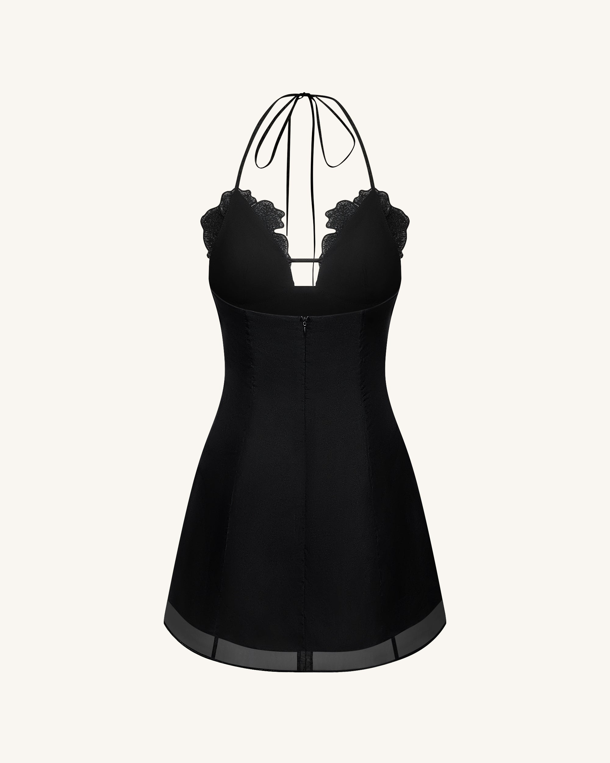 Flower Embroidered Mini Dress - Black