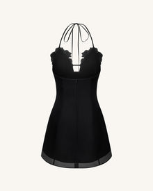 Flower Embroidered Mini Dress - Black