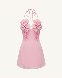Flower Embroidered Mini Dress - Pink