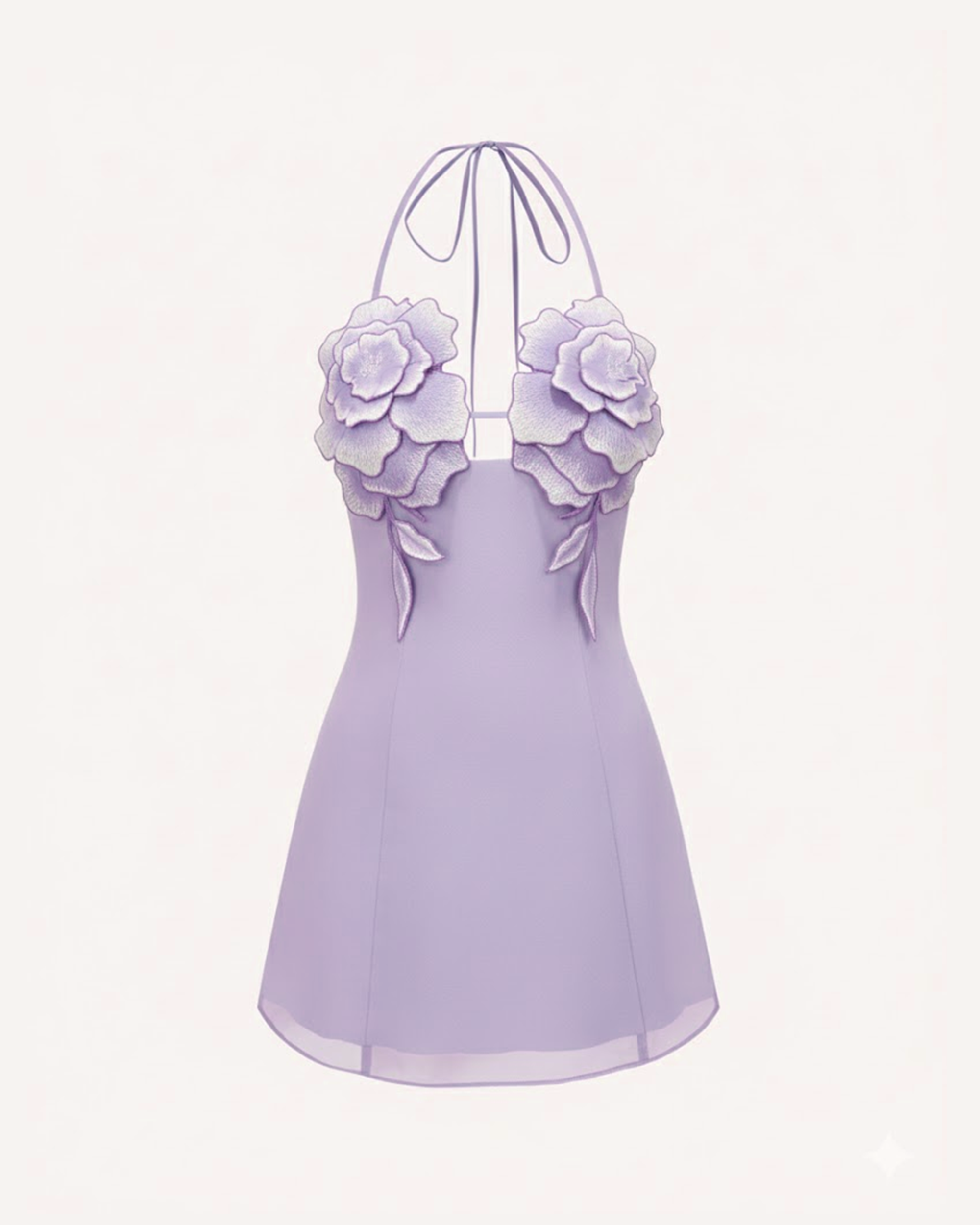 Flower Embroidered Mini Dress - Lavender