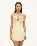 Flower Embroidered Mini Dress - Butter Yellow