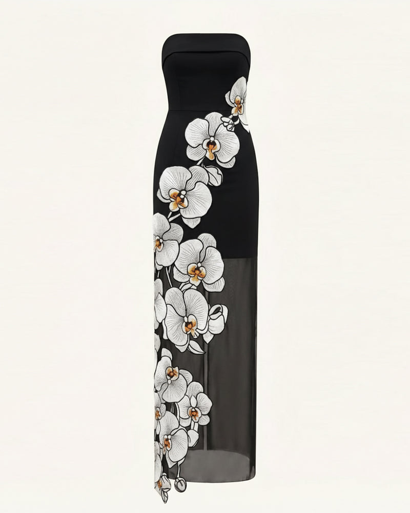 Orchid Embroidered Dress - Black