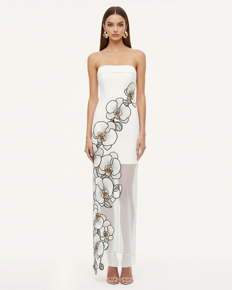 Orchid Embroidered Dress - White