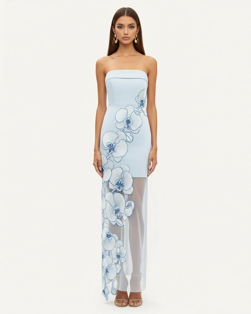 Orchid Embroidered Dress - Light Blue