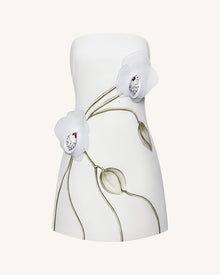 Orchid Appliqué Strapless Dress - White