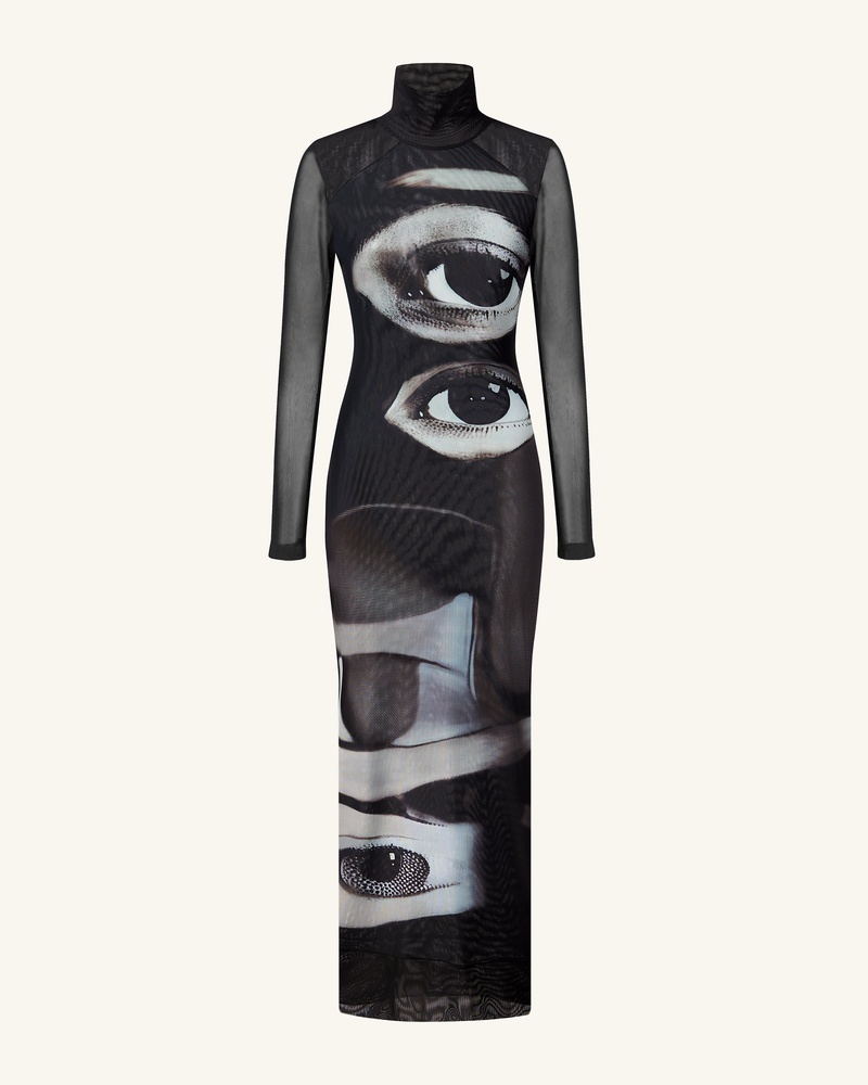 Sophia Eye Print Mesh Dress - Black/White