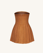 Ellie Pleated Velvet Dress - Caramel