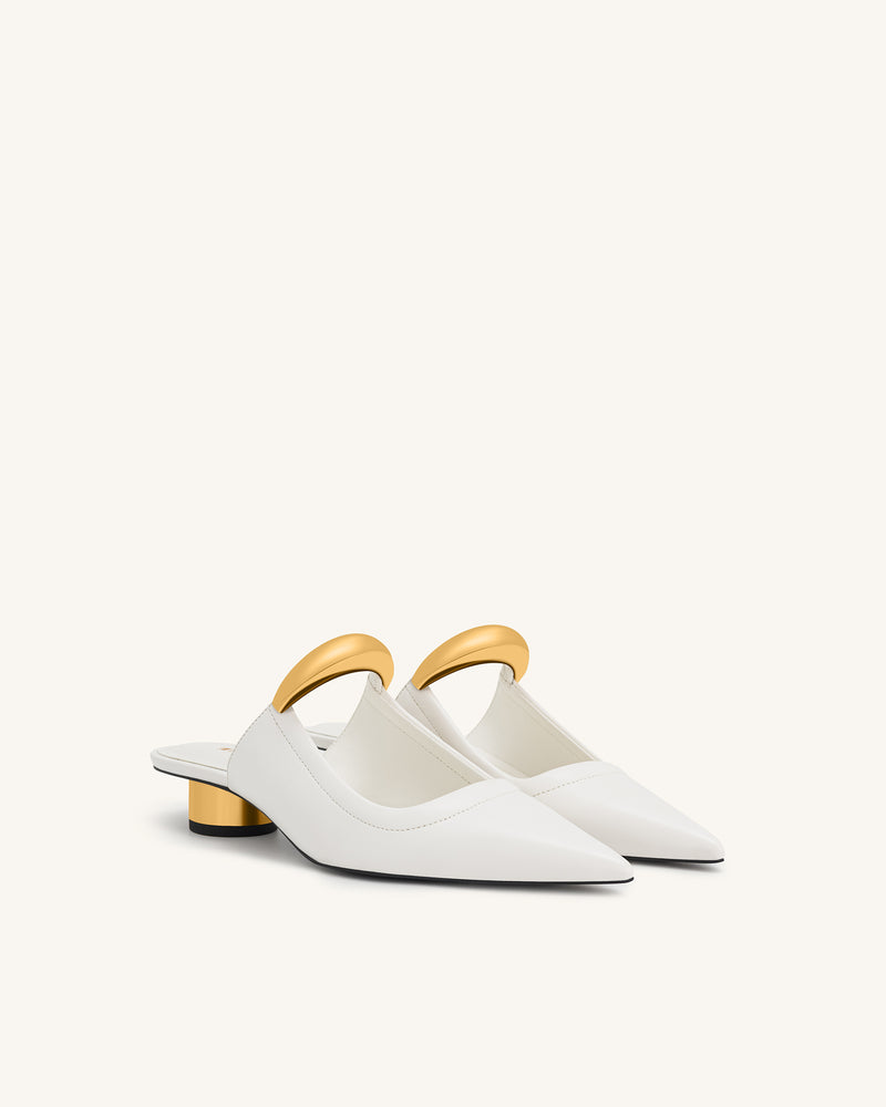 Helena  Pierced Mules - White