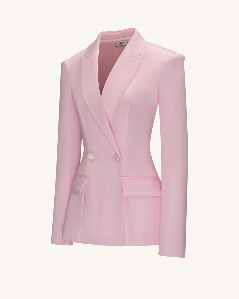 Lily Satin Double-Breasted Blazer Suit  - Pink