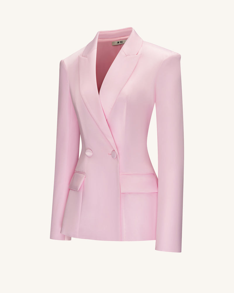 Lily Satin Double-Breasted Blazer Suit  - Pink