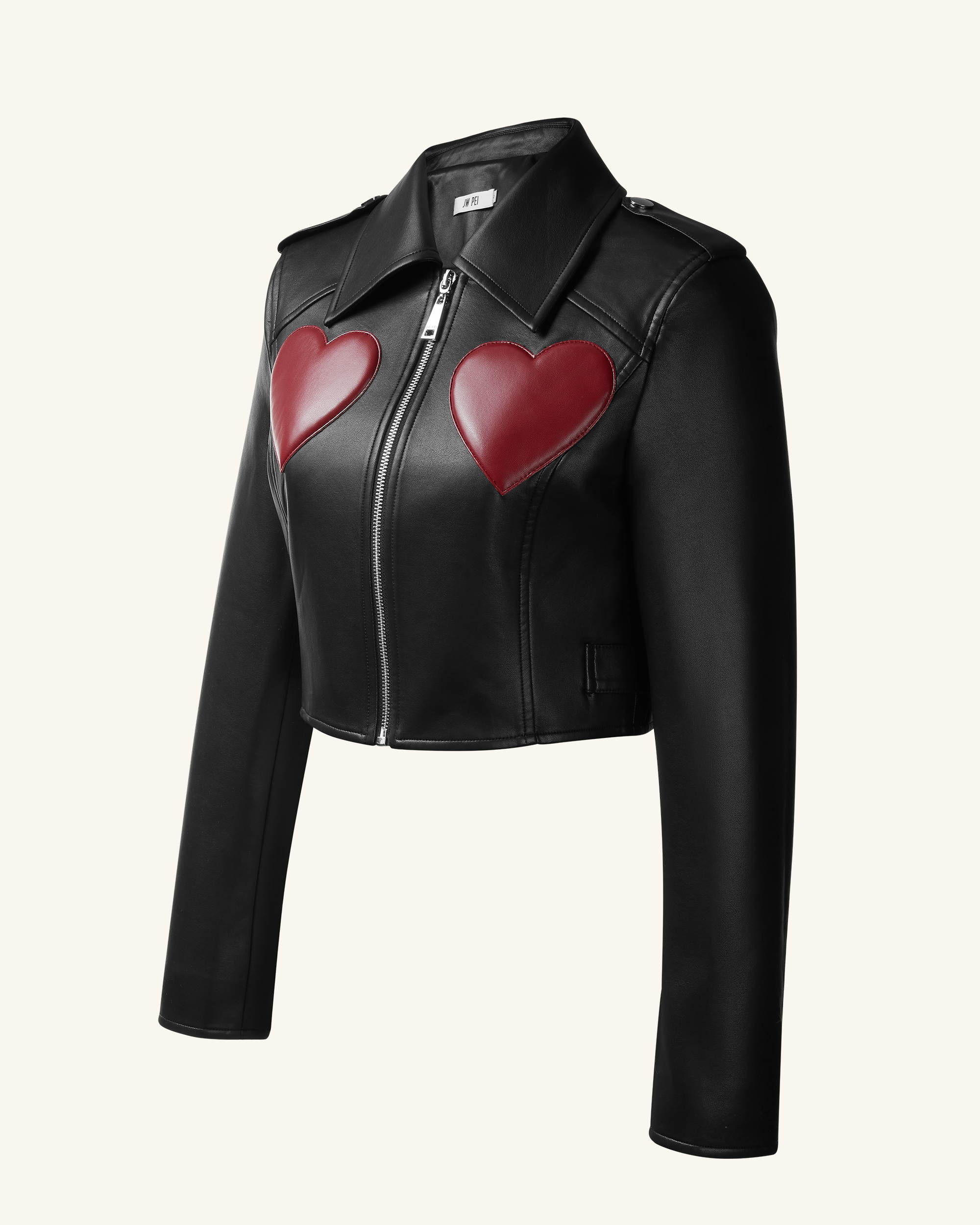 Sophie Cropped Leather Jacket - Black & Red