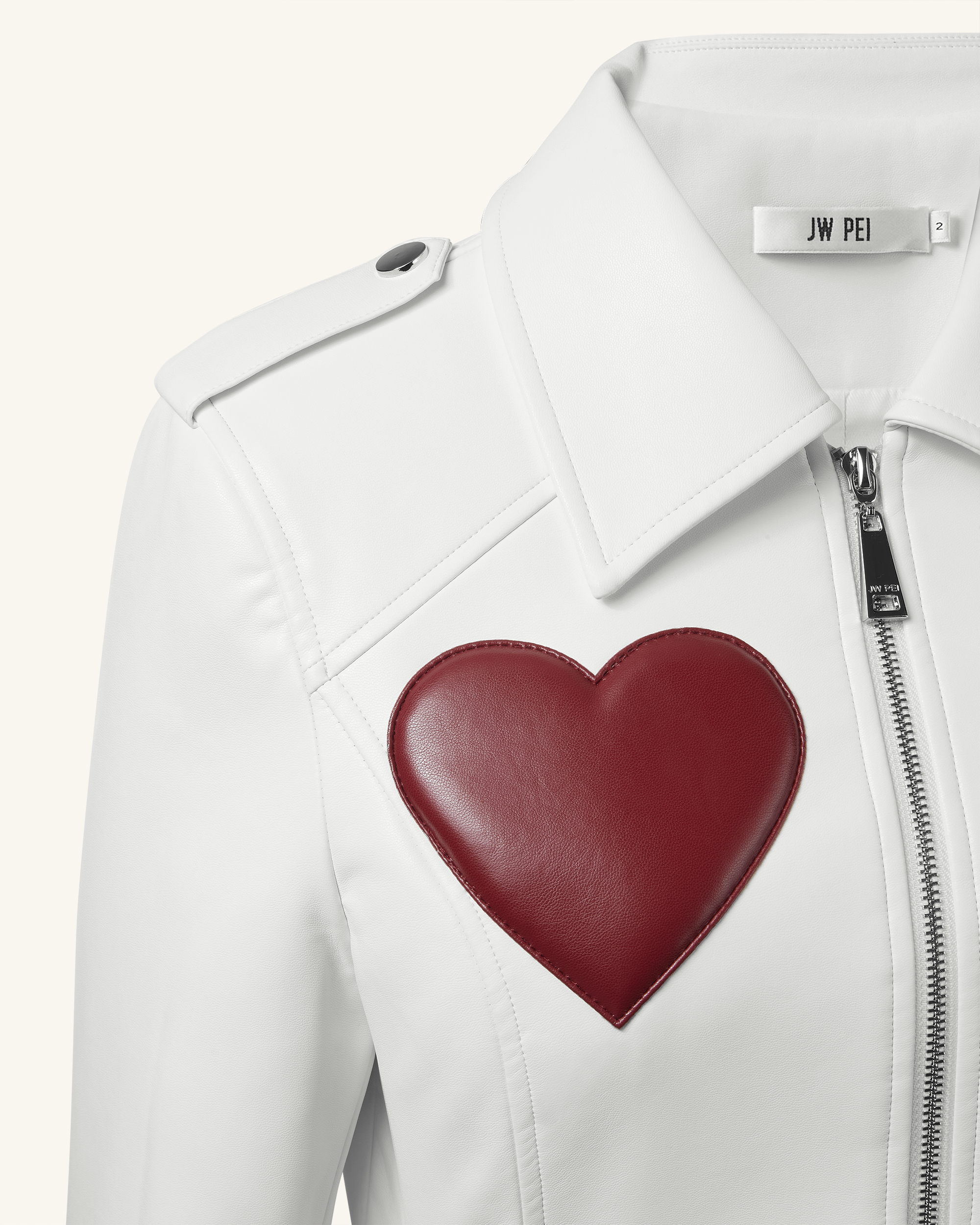 Sophie Cropped Leather Jacket - White & Red