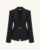 Layla Lock Buckle Deep-V Blazer - Black