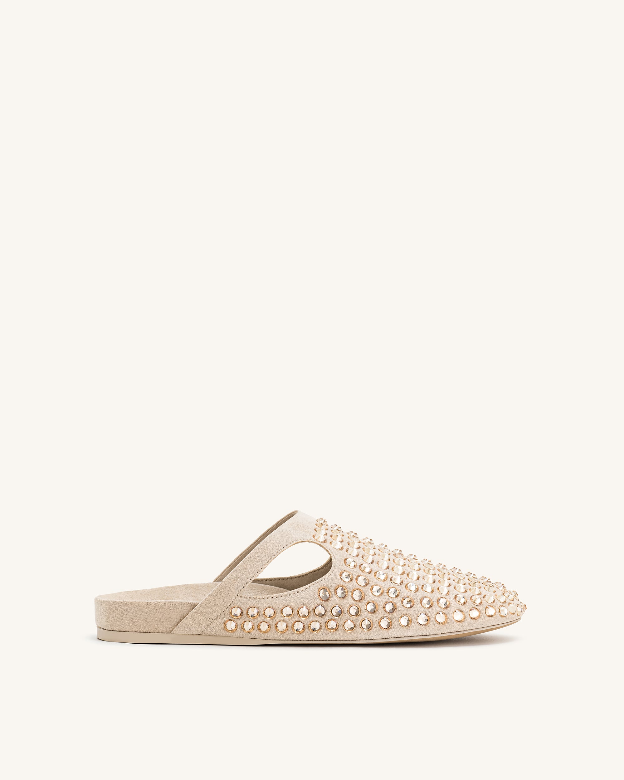 Athena Artificial Crystal Flat Mules - Beige