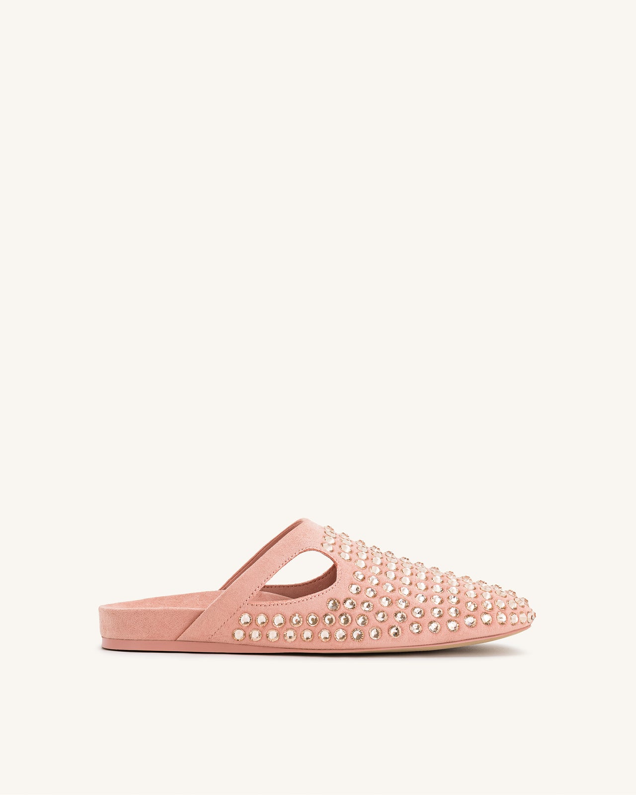 Athena Artificial Crystal Flat Mules - Pink Beige