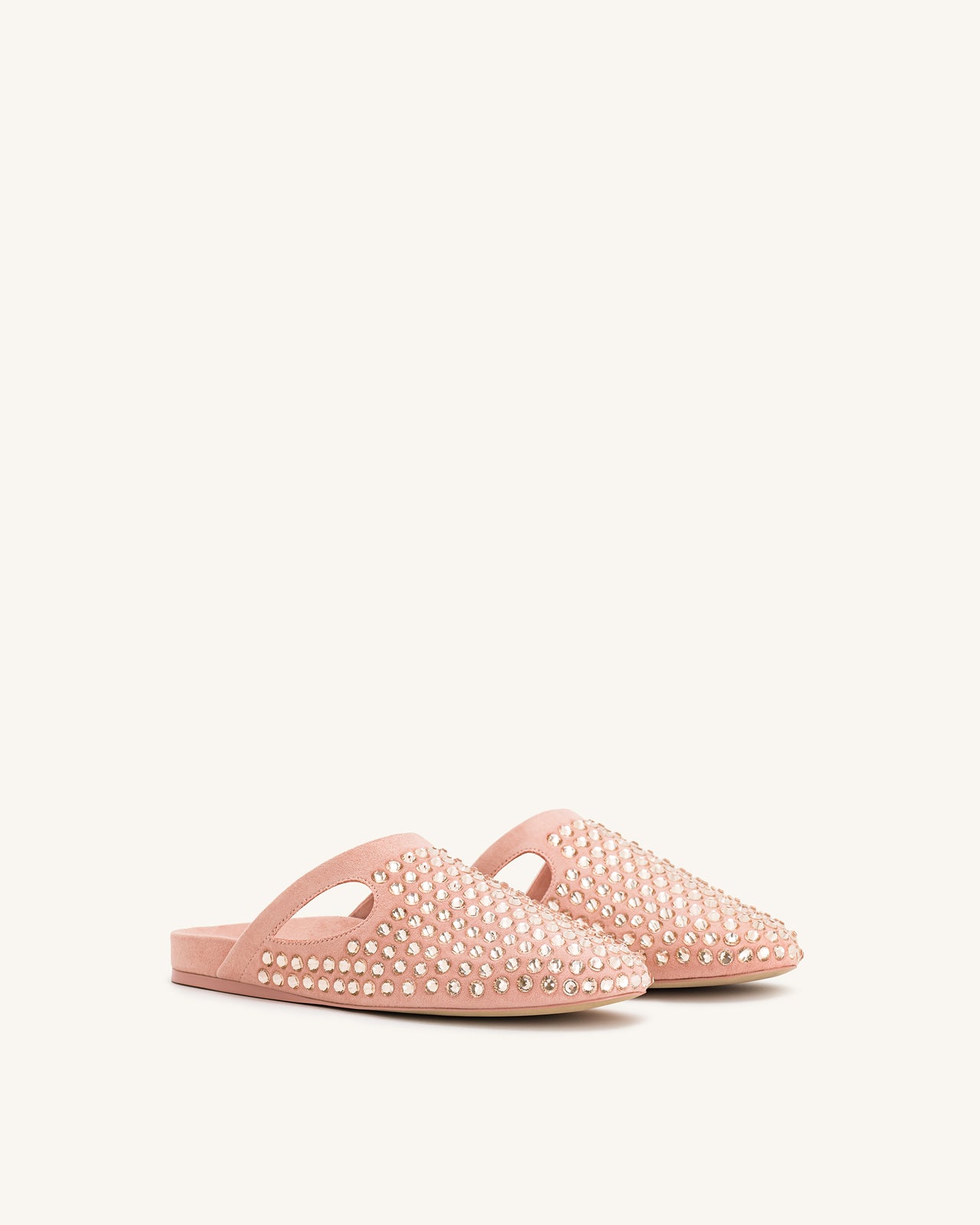 Athena Artificial Crystal Flat Mules - Pink Beige