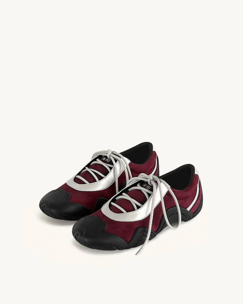 Caitlin Faux Suede Lace-up Ballerina Sneakers - Burgundy & Light Grey