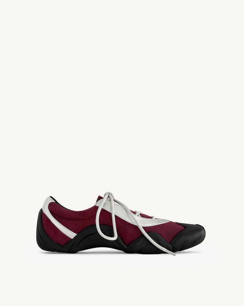 Caitlin Faux Suede Lace-up Ballerina Sneakers - Burgundy & Light Grey