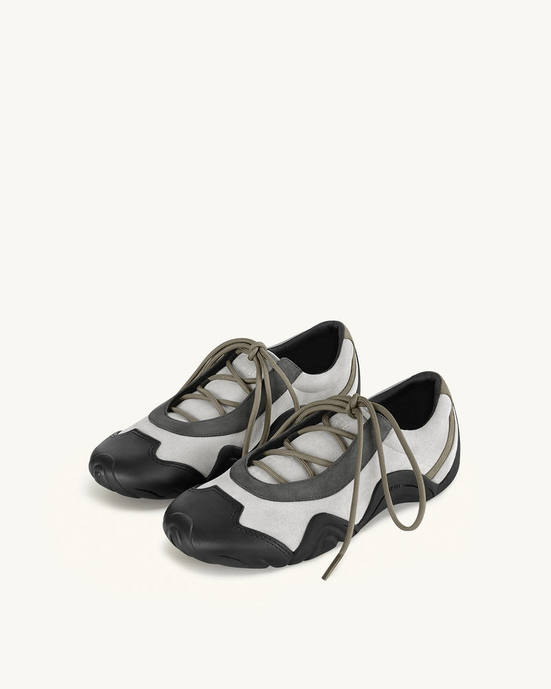 Caitlin Faux Suede Lace-up Ballerina Sneakers - Grey Mix