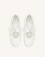 Erika Topstitching lace-up ballet Flats- White