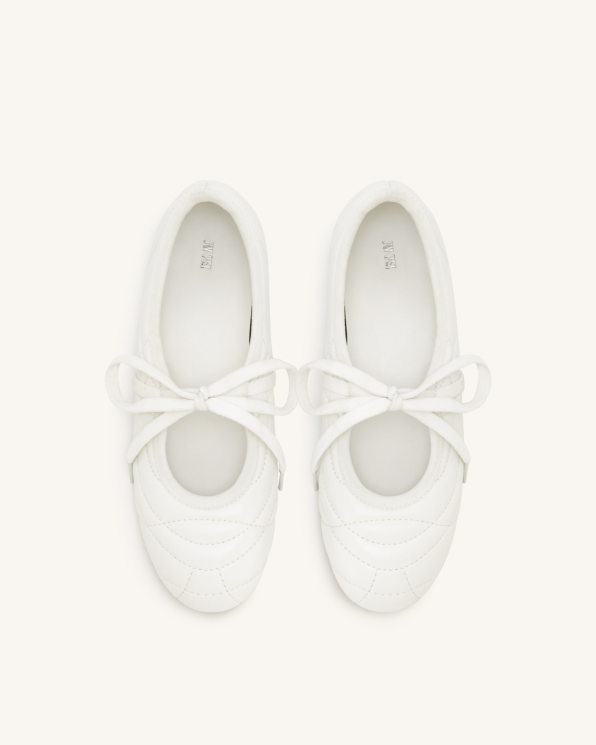 Erika Topstitching lace-up ballet Flats- White