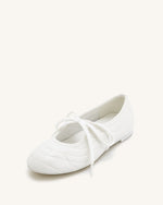 Erika Topstitching lace-up ballet Flats- White