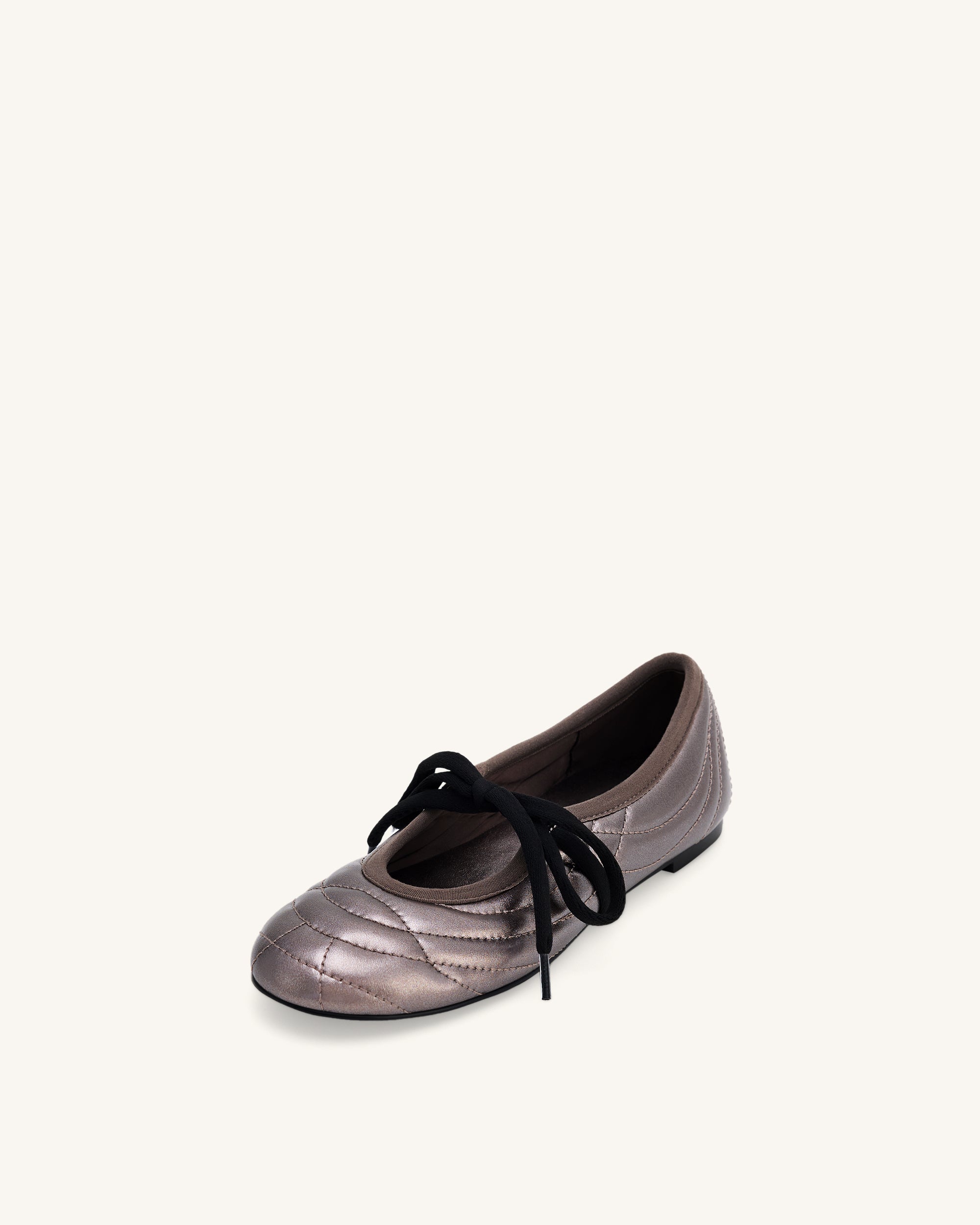 Erika Topstitching Lace-up Ballet Flats - Dark Brown