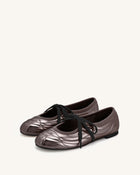 Erika Topstitching Lace-up Ballet Flats - Dark Brown