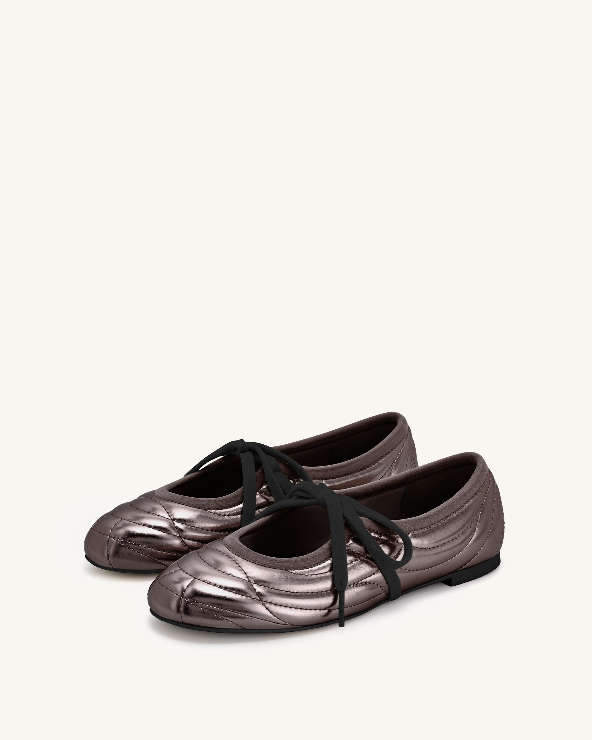 Erika Topstitching Lace-up Ballet Flats - Dark Brown