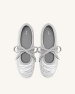 Erika Topstitching lace-up ballet Flats- Silver