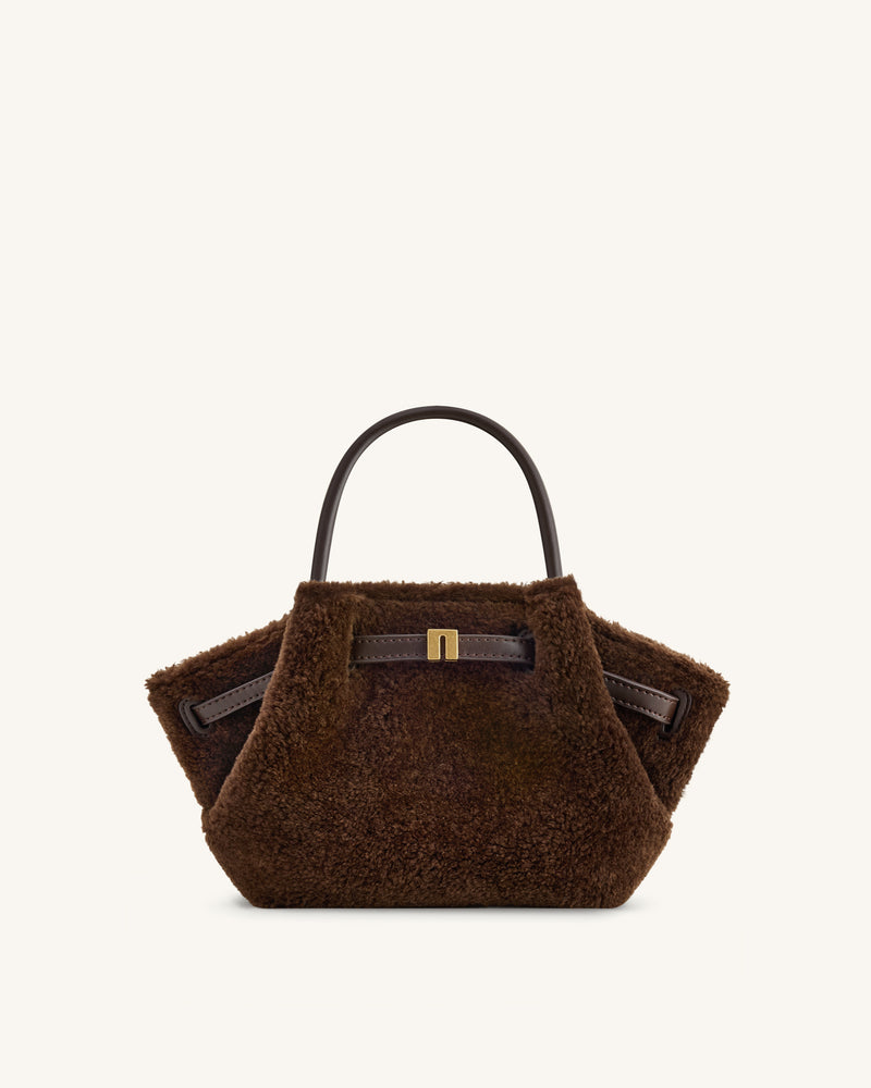 Hana Mini Faux Fur Tote Bag - Dark Brown