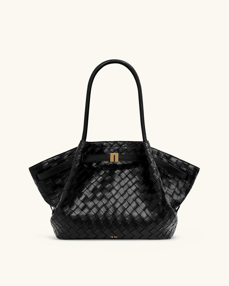 Hana Medium Weave Texture Tote Bag - Black