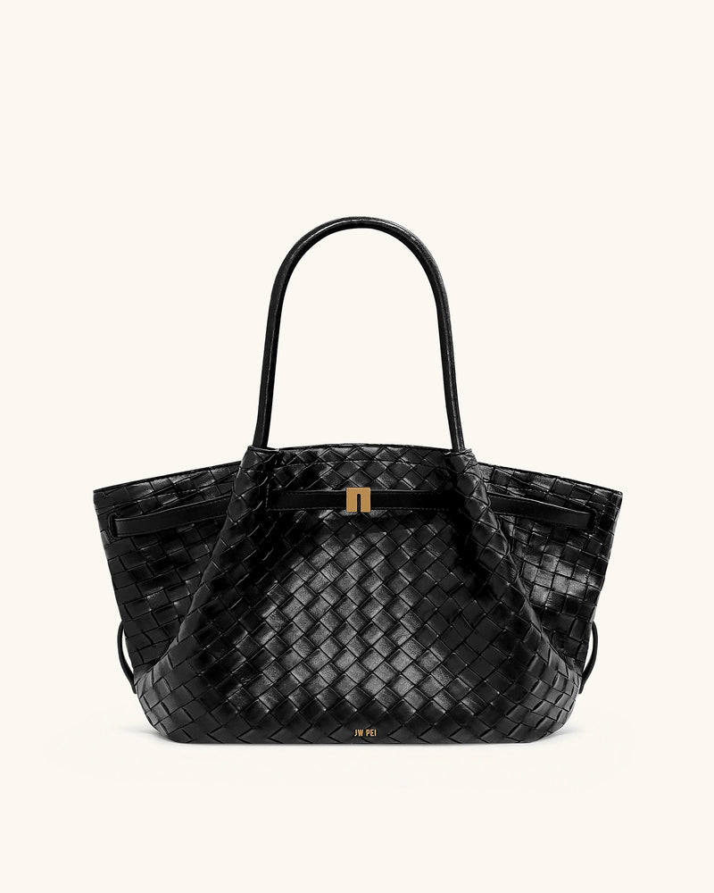 Hana Medium Weave Texture Tote Bag - Black