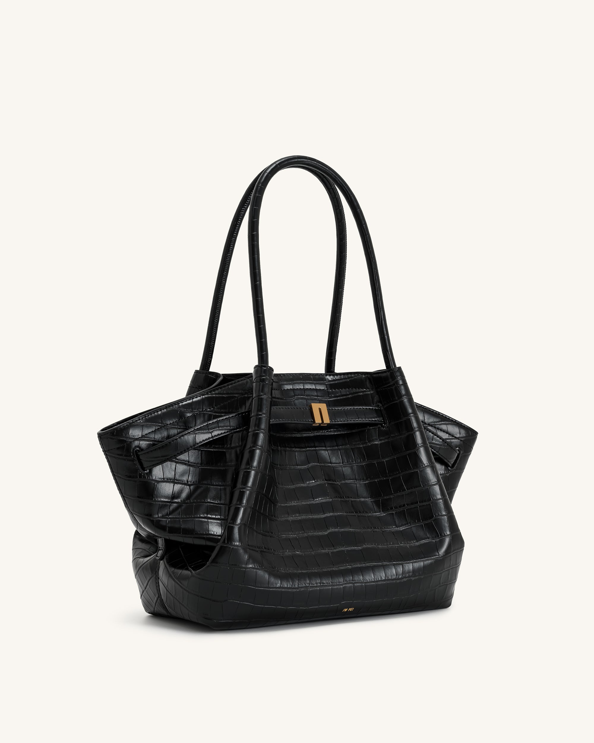 Hana Medium Tote Bag - Black Croc